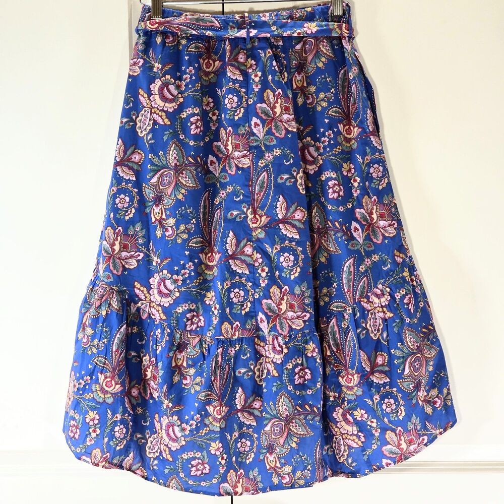 J.Crew Limited 100% Cotton Floral Paisley Asymmetrical Midi Skirt Belted Boho - Picture 3 of 12